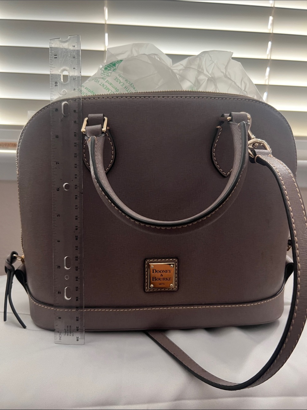 Dooney & Bourke Gray Dome Satchel with Gold Hardware